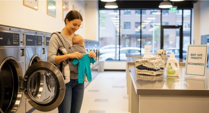 Como lavar roupas de bebê em lavanderia automática